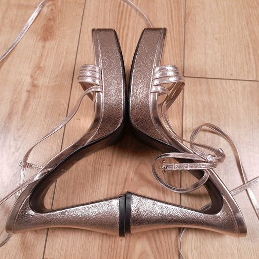 Zara Rose Gold Metallic Strappy Lace-Up Platform Block Heels 7UK/40EU