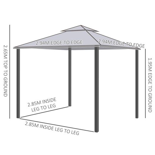 3 x 3 Meter Metal Gazebo Garden Outdoor 2-tier Roof Marquee Party Tent Canopy Pavillion Patio Shelter with Netting