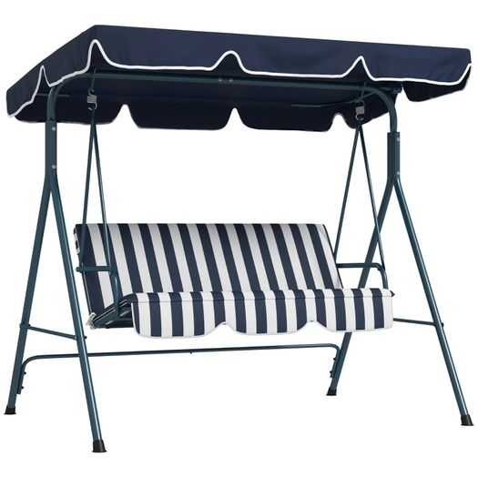 Three-Seater Garden Swing Chair, with Adjustable Canopy - Blue Stripe