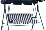 Three-Seater Garden Swing Chair, with Adjustable Canopy - Blue Stripe