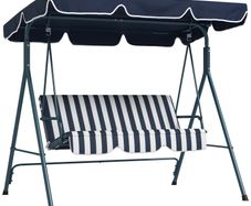 Three-Seater Garden Swing Chair, with Adjustable Canopy - Blue Stripe