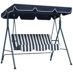 Three-Seater Garden Swing Chair, with Adjustable Canopy - Blue Stripe