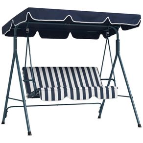Three-Seater Garden Swing Chair, with Adjustable Canopy - Blue Stripe