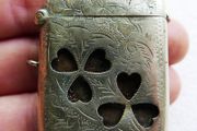 Vintage Silver Plated Vesta Case Matchsafe Irish Connemara Shamrock Lucky