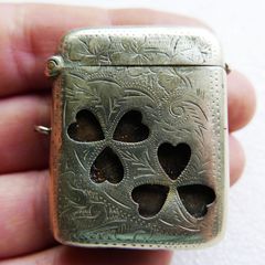 Vintage Silver Plated Vesta Case Matchsafe Irish Connemara Shamrock Lucky