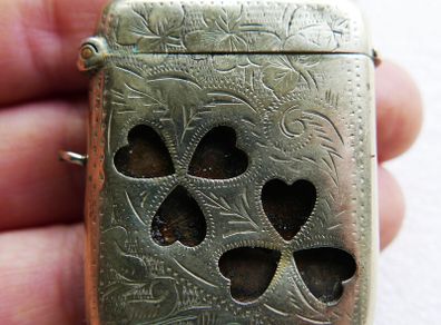 Vintage Silver Plated Vesta Case Matchsafe Irish Connemara Shamrock Lucky