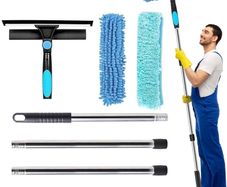 Window Cleaning Equipment with Extension Pole 70in 180 Rotatable Squeegee & Microfiber Scrubber,176cm Professional Window Cleaning Kit for High Windows, Shower Glass, Car and Mirror