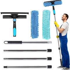 Window Cleaning Equipment with Extension Pole 70in 180 Rotatable Squeegee & Microfiber Scrubber,176cm Professional Window Cleaning Kit for High Windows, Shower Glass, Car and Mirror