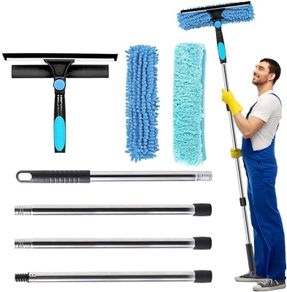 Window Cleaning Equipment with Extension Pole 70in 180 Rotatable Squeegee & Microfiber Scrubber,176cm Professional Window Cleaning Kit for High Windows, Shower Glass, Car and Mirror