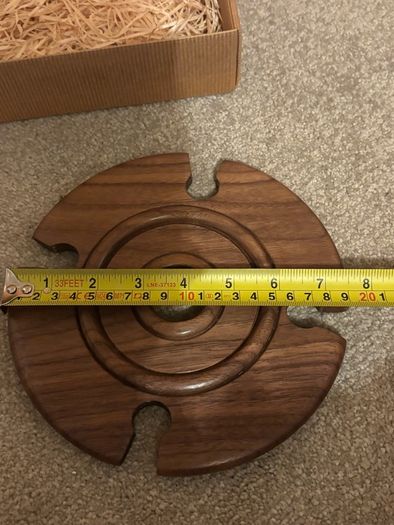 Brand new handmade wooden wine bottle and glass caddy