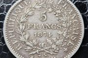 1874  France  5 Francs Hercule 3rd republic Silver coin