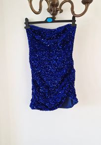 Strapless blue sequin dress