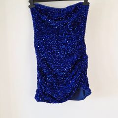 Strapless blue sequin dress