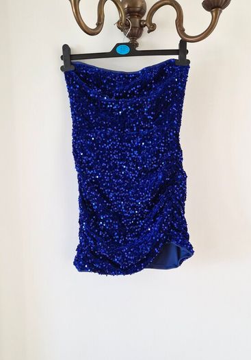 Strapless blue sequin dress