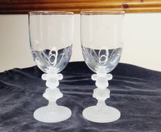 Vintage Disney Mickey & Minnie Mouse Frosted Figural Stem Glasses Made in Japan Set of 2