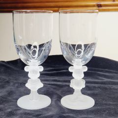 Vintage Disney Mickey & Minnie Mouse Frosted Figural Stem Glasses Made in Japan Set of 2
