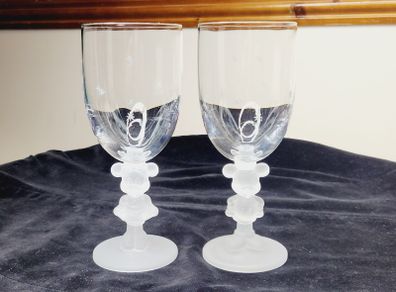 Vintage Disney Mickey & Minnie Mouse Frosted Figural Stem Glasses Made in Japan Set of 2