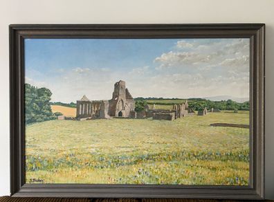 Y Bishop Irish Landscape Old Ruins Oil on Canvas Picture