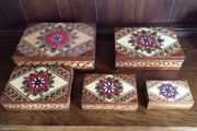 5 piece wooden carved graduating boxes