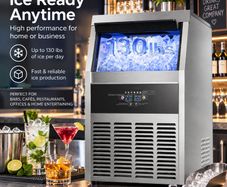 Commercial Ice Maker 59kg Per Day Stainless Steel Ice Machine with 15kg Storage for Home Bar Restaurant and Cafe