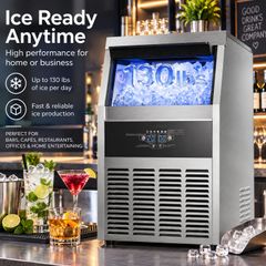 Commercial Ice Maker 59kg Per Day Stainless Steel Ice Machine with 15kg Storage for Home Bar Restaurant and Cafe