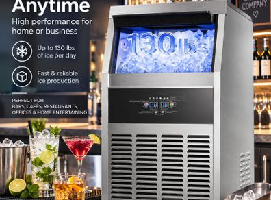 Commercial Ice Maker 59kg Per Day Stainless Steel Ice Machine with 15kg Storage for Home Bar Restaurant and Cafe