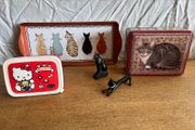 Pre-loved Cat Tray + 2 Boxes+ Cat ornament + pen