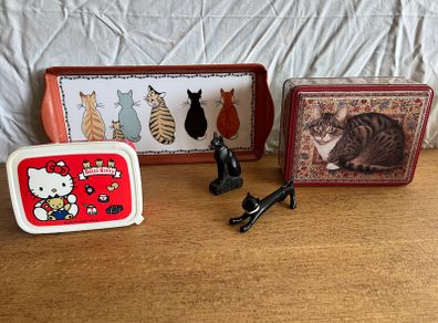Pre-loved Cat Tray + 2 Boxes+ Cat ornament + pen