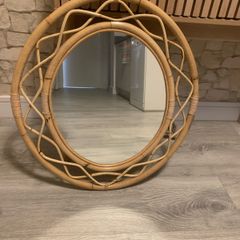 Mid century oval large rattan large mirror