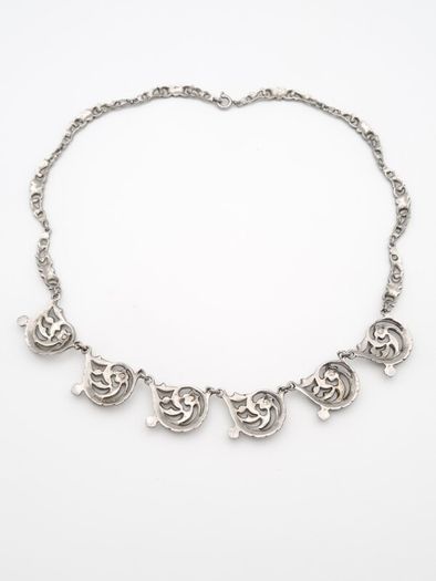 925 Vintage Sterling Silver & Marcasite Gothic Art-Nouveau Style Necklace