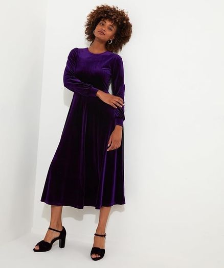 Joe Browns women's velour long-sleeved midi dress, purple, size 36 / S