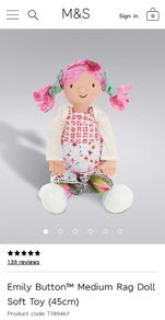 M&S Emily Button Medium Rag Doll Soft Toy (45cm)