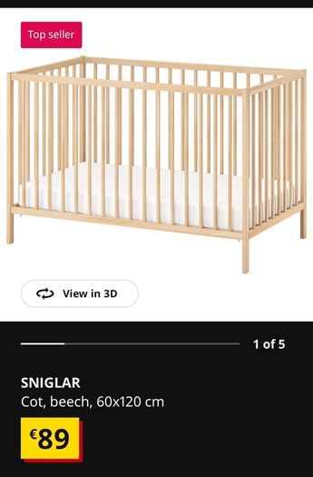 Ikea Sniglar Baby Cot With Baby Elegance Mattress
