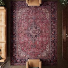 240x330cm, 75% Recycled Cotton, Short Pile, Non-Slip Backing, Non-Shedding, Suitable for Bedroom, Kitchen, Hallway, Office, Large, Aesthetic Crimson Red