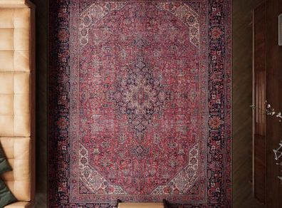 240x330cm, 75% Recycled Cotton, Short Pile, Non-Slip Backing, Non-Shedding, Suitable for Bedroom, Kitchen, Hallway, Office, Large, Aesthetic Crimson Red