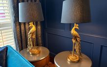 NEXT Black & Gold Peacock Lamp Set Pair of Table Lamps + Floor Lamp