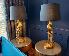 NEXT Black & Gold Peacock Lamp Set Pair of Table Lamps + Floor Lamp