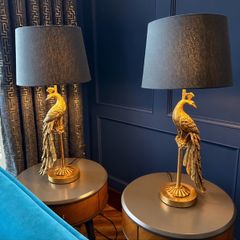 NEXT Black & Gold Peacock Lamp Set Pair of Table Lamps + Floor Lamp