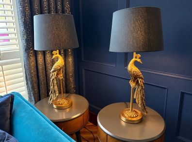 NEXT Black & Gold Peacock Lamp Set Pair of Table Lamps + Floor Lamp