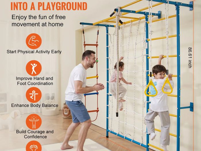 Wall Gym for Kids 7 in 1 Steel Indoor Kids Gym for Exercise Climbing Toys