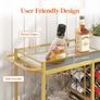 Drink Trolley, Bar Cart with Lockable Wheels, 12 Wine Rack and 3 Rows Glass Holders Gold Image 6