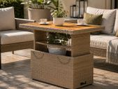Poly Rattan Garden Table with Adjustable Acacia Wood Table Top