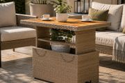 Poly Rattan Garden Table with Adjustable Acacia Wood Table Top