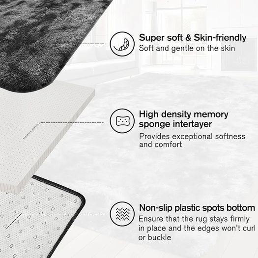 Rugs Living Room 200x300cm Soft Fluffy Area Rugs for Bedroom - Washable Rugs - Antiskid Large Shaggy Carpets Suit for Bedroom Dorm Nursery Kids Room Office Lounge Home Decor