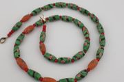 Antique Venetian Style Floral Parrot Green Glass Beads Necklace