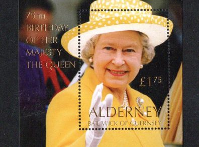 2001 Alderney The 75th Anniversary of the Birth of Queen Elizabeth I Commemorative Stamp Miniature Sheet Mint Never Hinged (MNH)