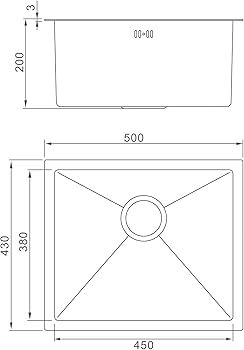 Stainless Steel Kitchen Sink, 50 x 43cm, Undermount Kitchen Sink Drop in, Topmount Single Bowl Outdoor Campervan Sink with Drainer Fittings, Silver