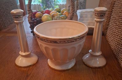 Ceramic candlesticks and bowl