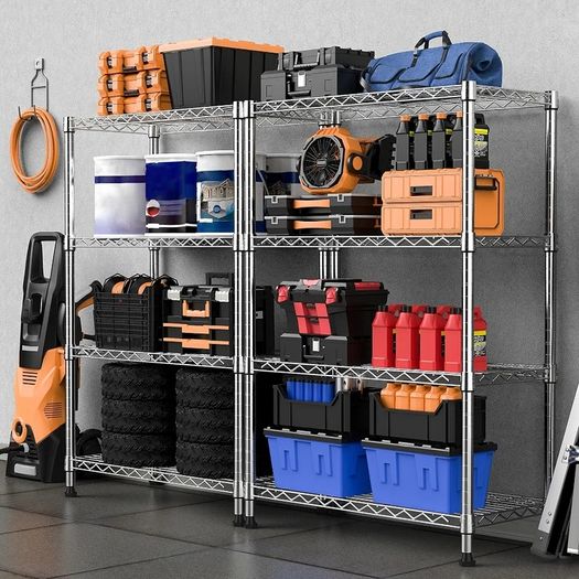 Height Adjustable Shelves,Heavy Duty Wire Pantry Shelving for Tool Sheds, Garage, and Storehouse,Metal,Chrome 4 tier,35 x 60 x 135.8 cm