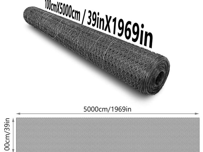 Chicken Wire Mesh Roll, PVC Coated Hexagonal Wire Mesh Fencing, Wire Poultry Netting, 1m x 50m, Hole Size: 13mm, Grey